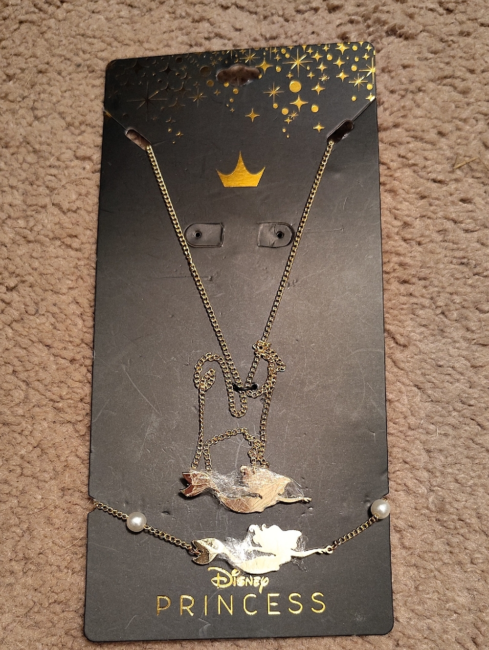 Disney Gold-Tone Princess Ariel Necklace And with Pearl Accents